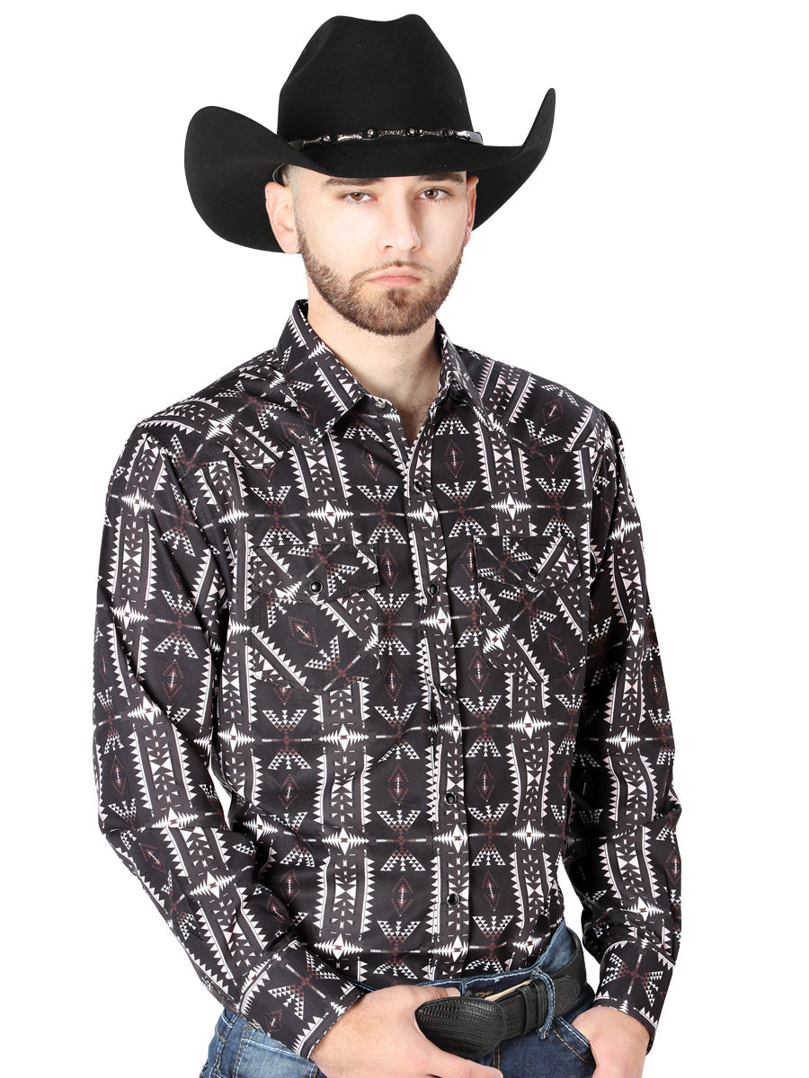 Black Long Sleeve Cowboy Shirt Mod. 44205