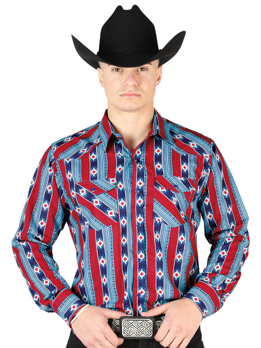 Blue Long Sleeve Cowboy Shirt Mod. 44212