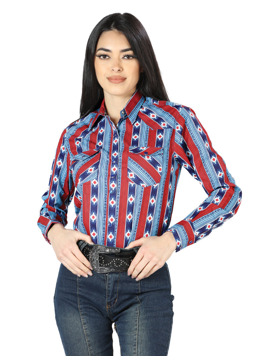 Womens Blue Long Sleeve Western Shirt