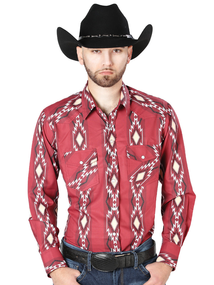 Burgundy Long Sleeve Cowboy Shirt Mod. 44216