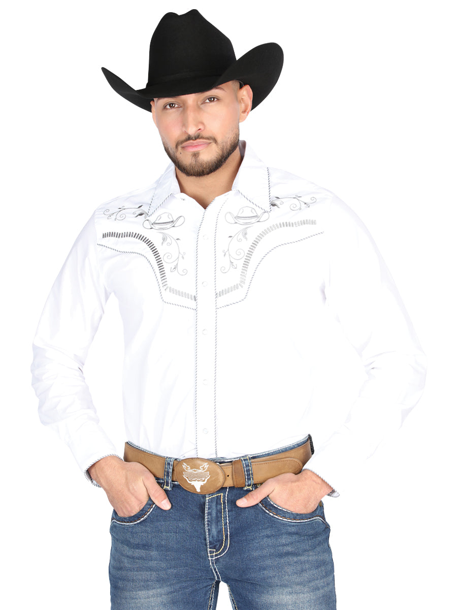 El General Embroidery Western Shirt White/Black Mod. 44298