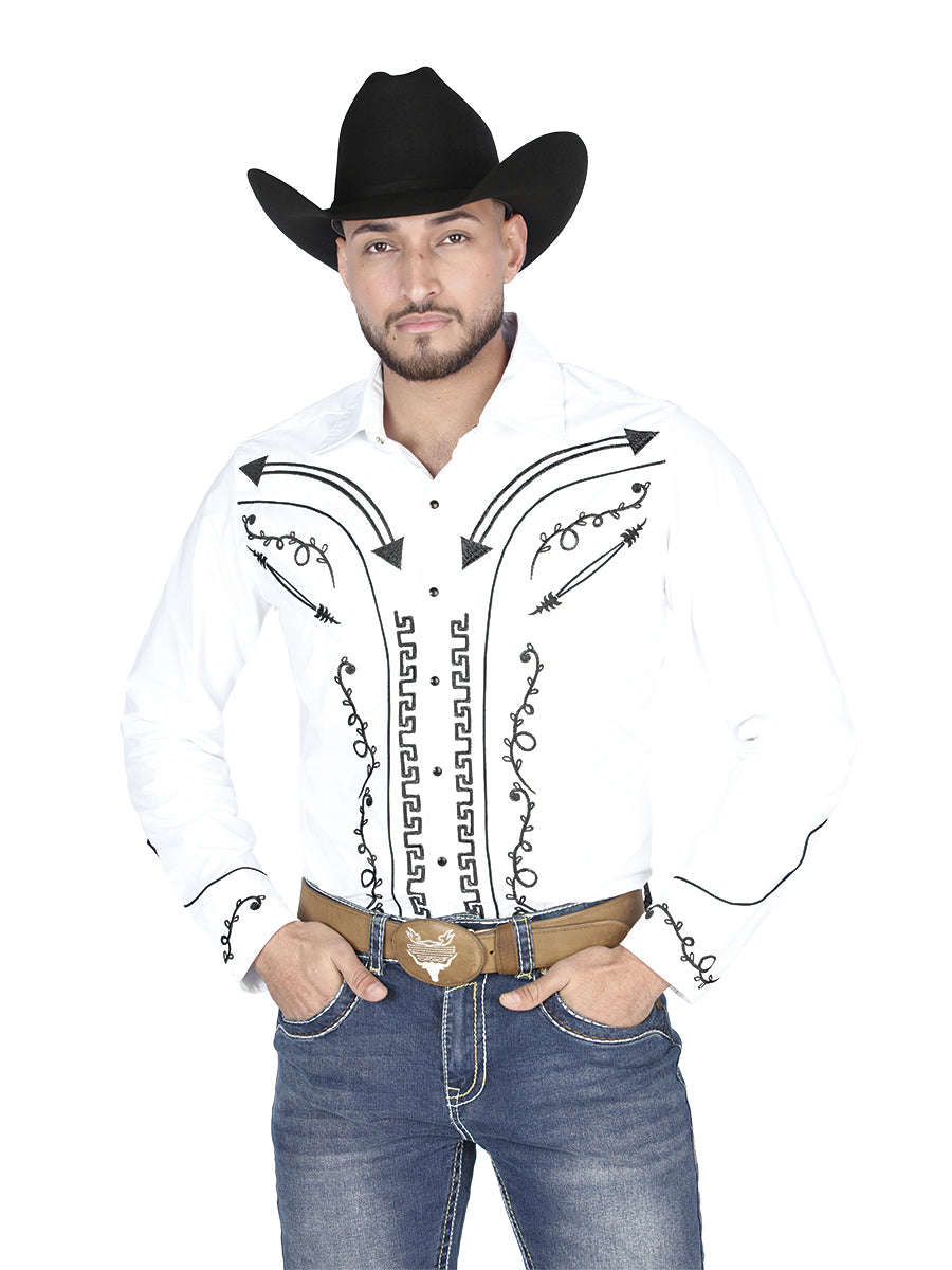 El General Embroidery Western Shirt White/Black Mod. 44300