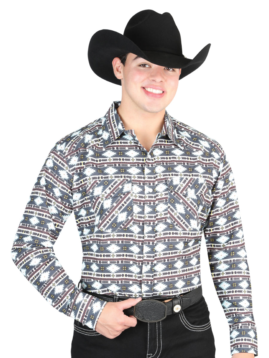 Casual Long Sleeve Shirt - Gray/Khaki