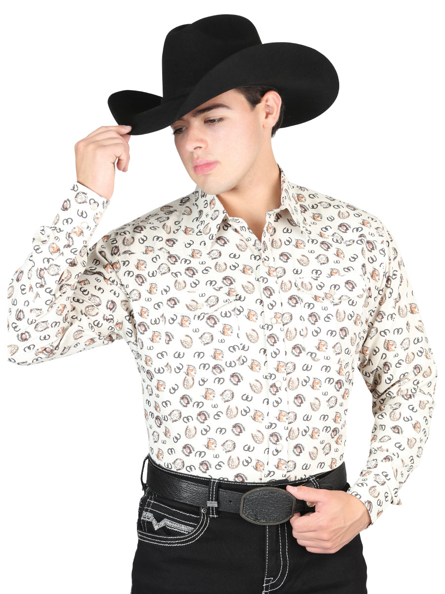Camisa vaquera beige estilo western