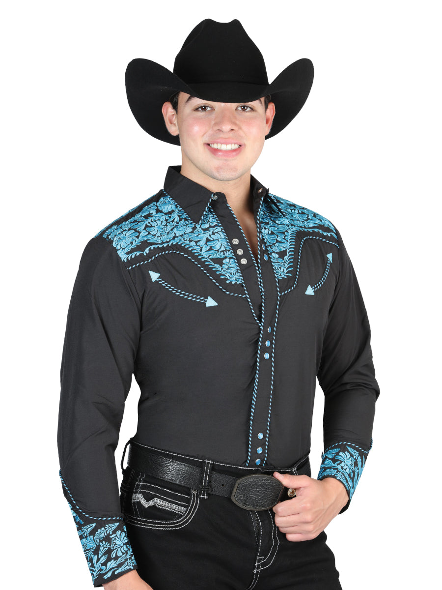 El Señor De Los Cielos Embroidery Shirt Black/Blue