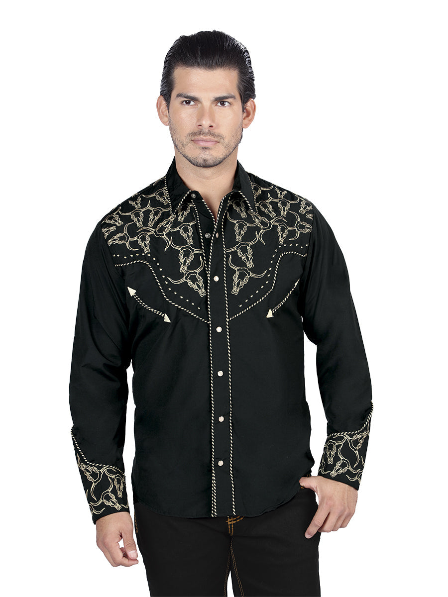 El Señor de los Cielos Embroidery Shirt Black/Beige 126704 main image 1
