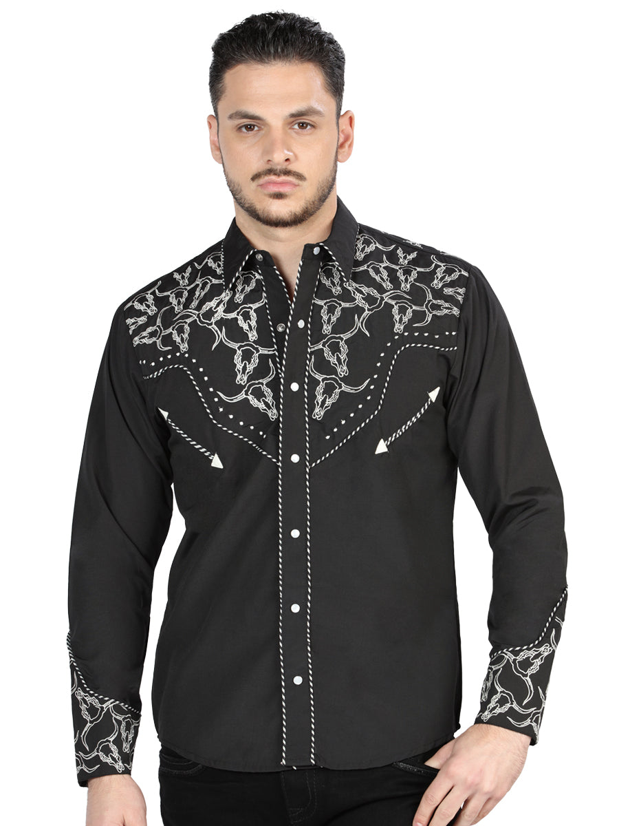 El Señor De Los Cielos Embroidery Shirt Black/White Mod. 44340