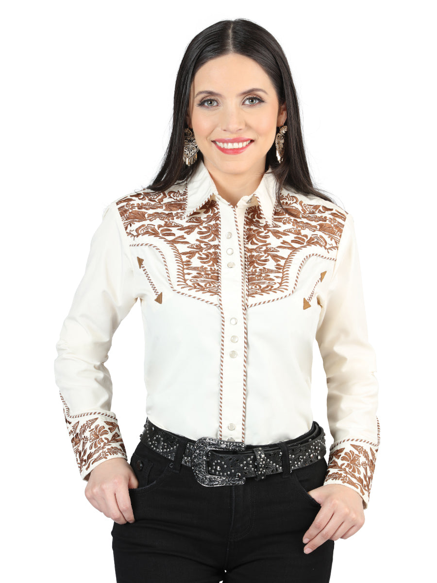 Senor De Los Cielos Embroidery Shirt Beige/Dark Camel