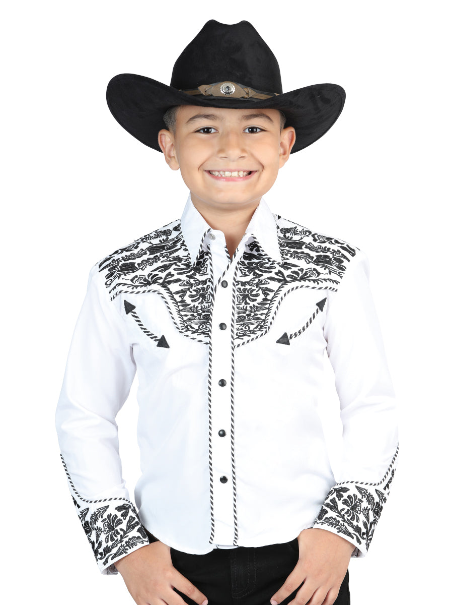 Camisa Bordada Señor De Los Cielos Blanco/Negro Mod. 44347
