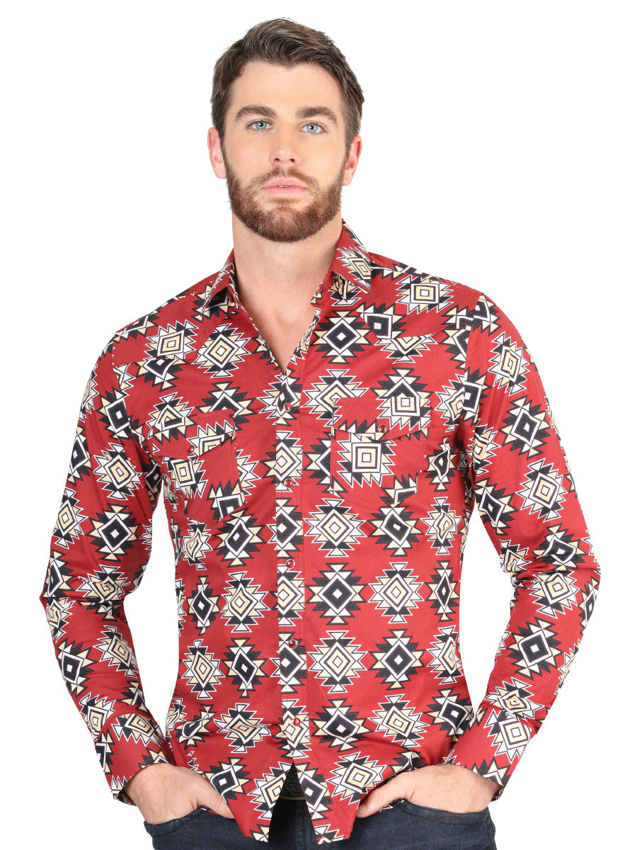 Casual Long-Sleeve Shirt by El General Red Mod. 44404