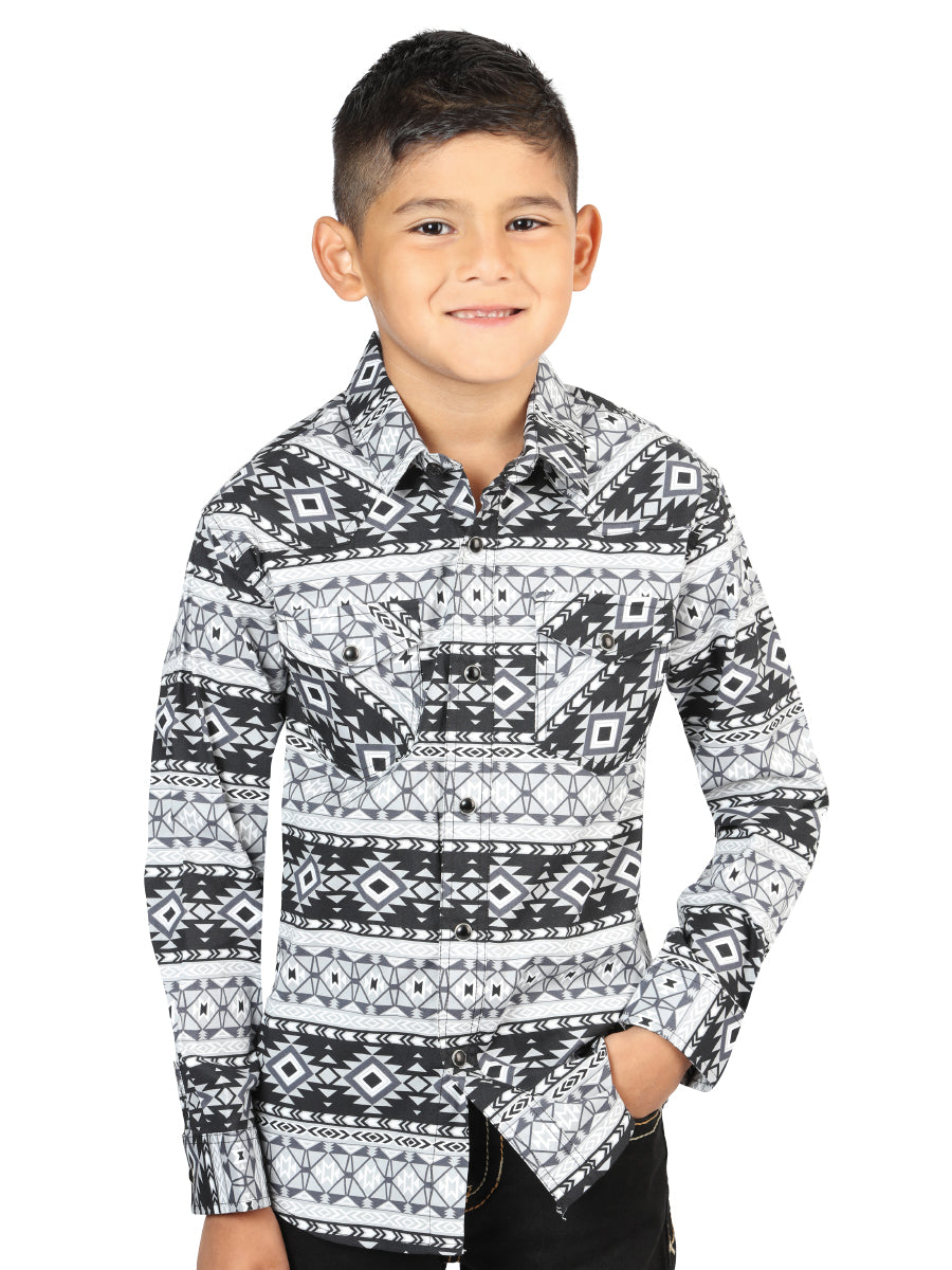 Camisa informal de manga larga en blanco y negro