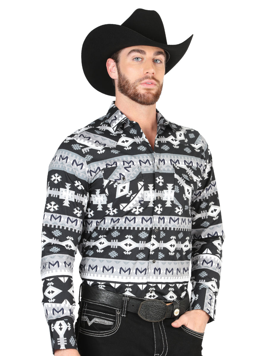 Men's Casual Long-Sleeve Shirt by El General Black/White Mod. 44419