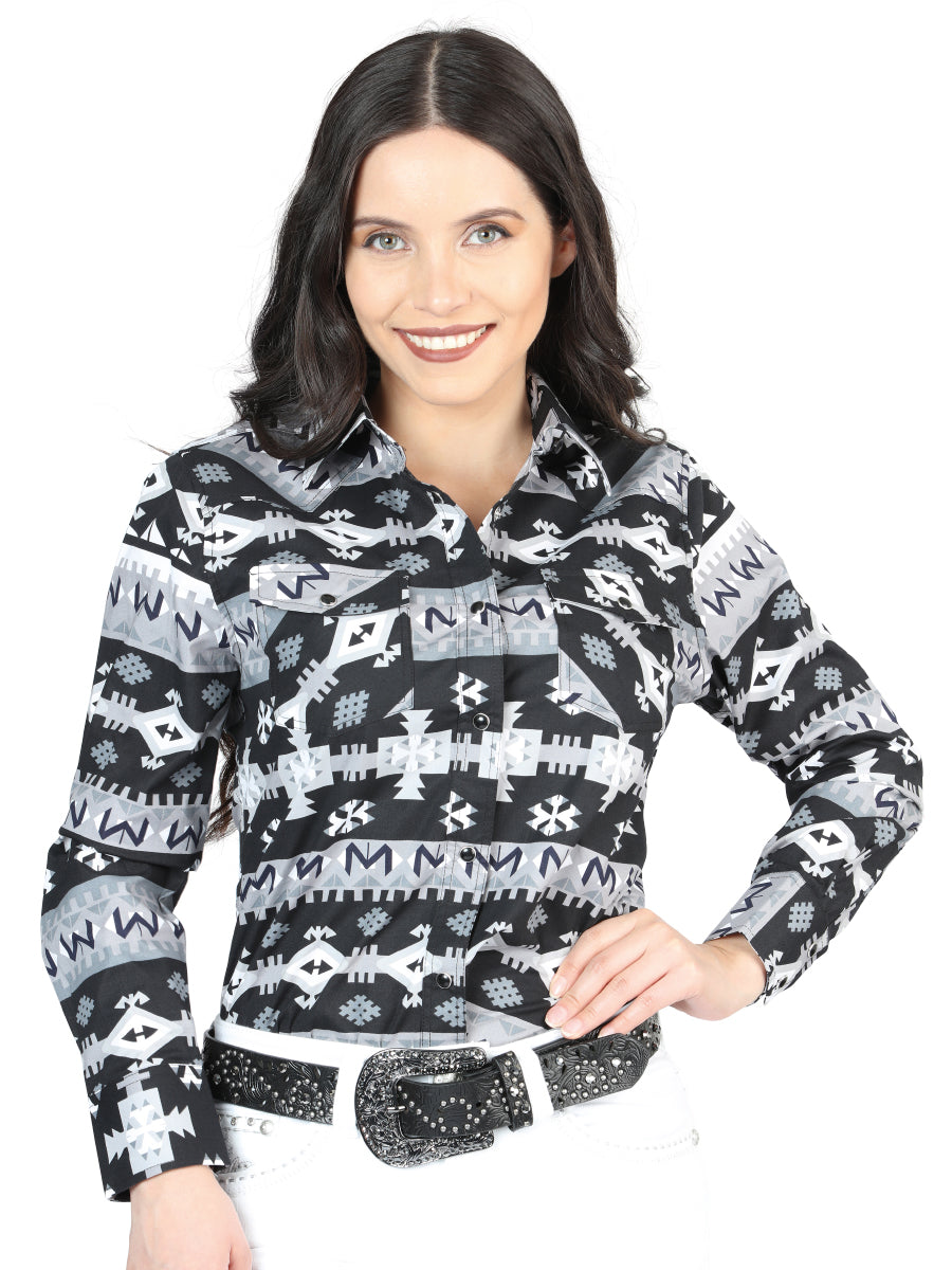 Women's Casual Long-Sleeve Shirt by El General Black/White