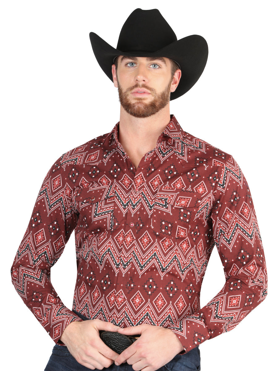 Casual Long-Sleeve Shirt by El General Burgundy Mod. 44431
