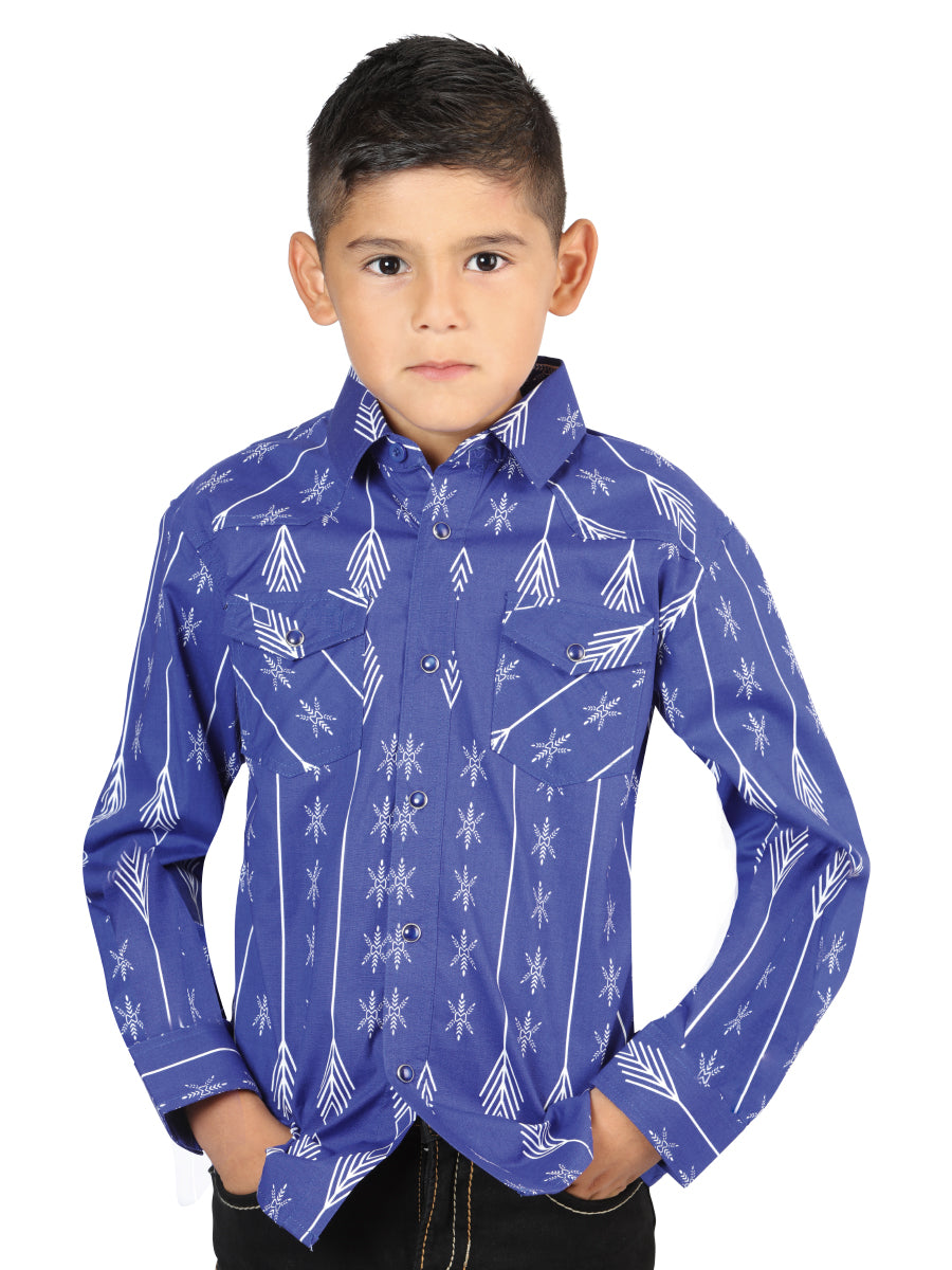 Camisa informal de manga larga en azul y blanco