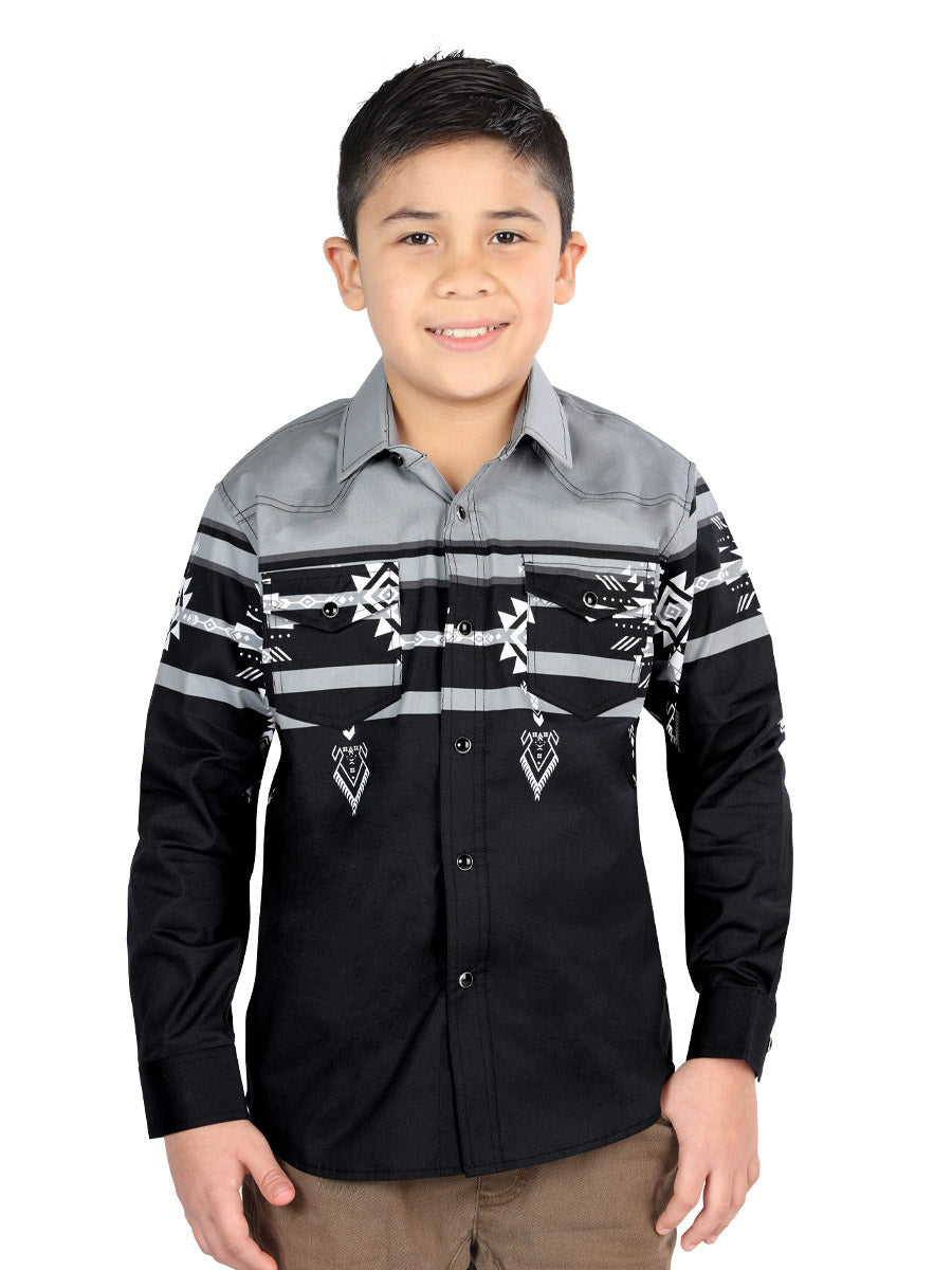 Camisa informal de manga larga en negro y gris