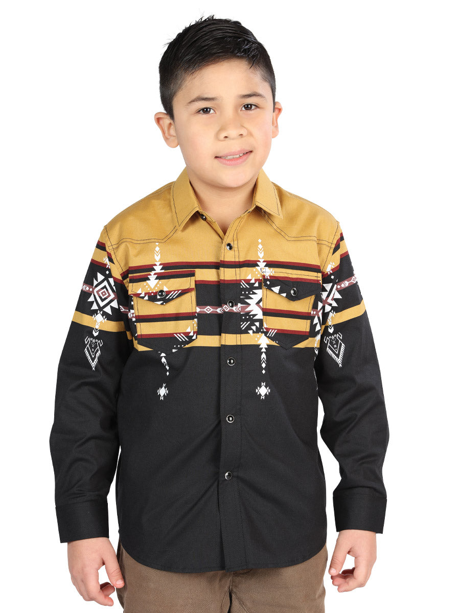 Camisa informal de manga larga en negro y mostaza