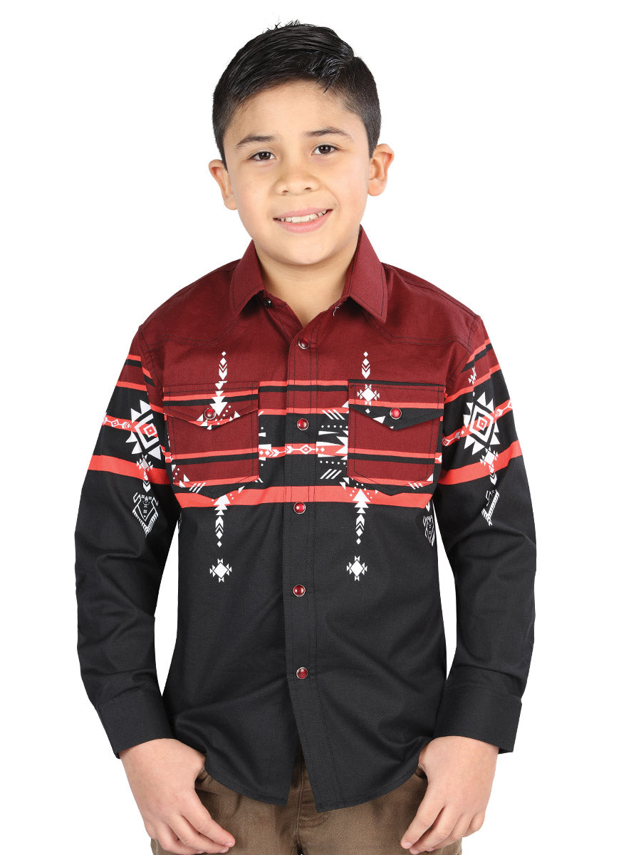 Camisa informal de manga larga en negro y burdeos