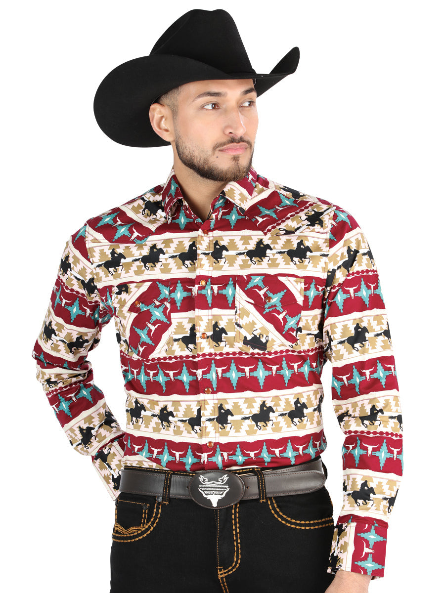 Black/Gold Casual Long-Sleeve Shirt Burgandy Mod.44476