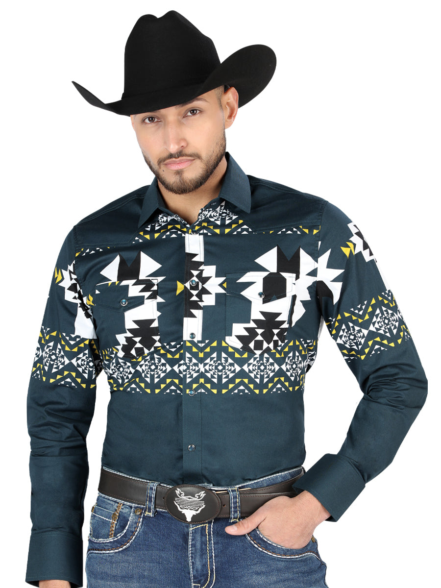 Camisa informal de manga larga - Verde azulado