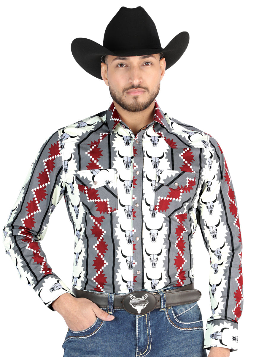 Camisa informal de manga larga - Marfil/Gris
