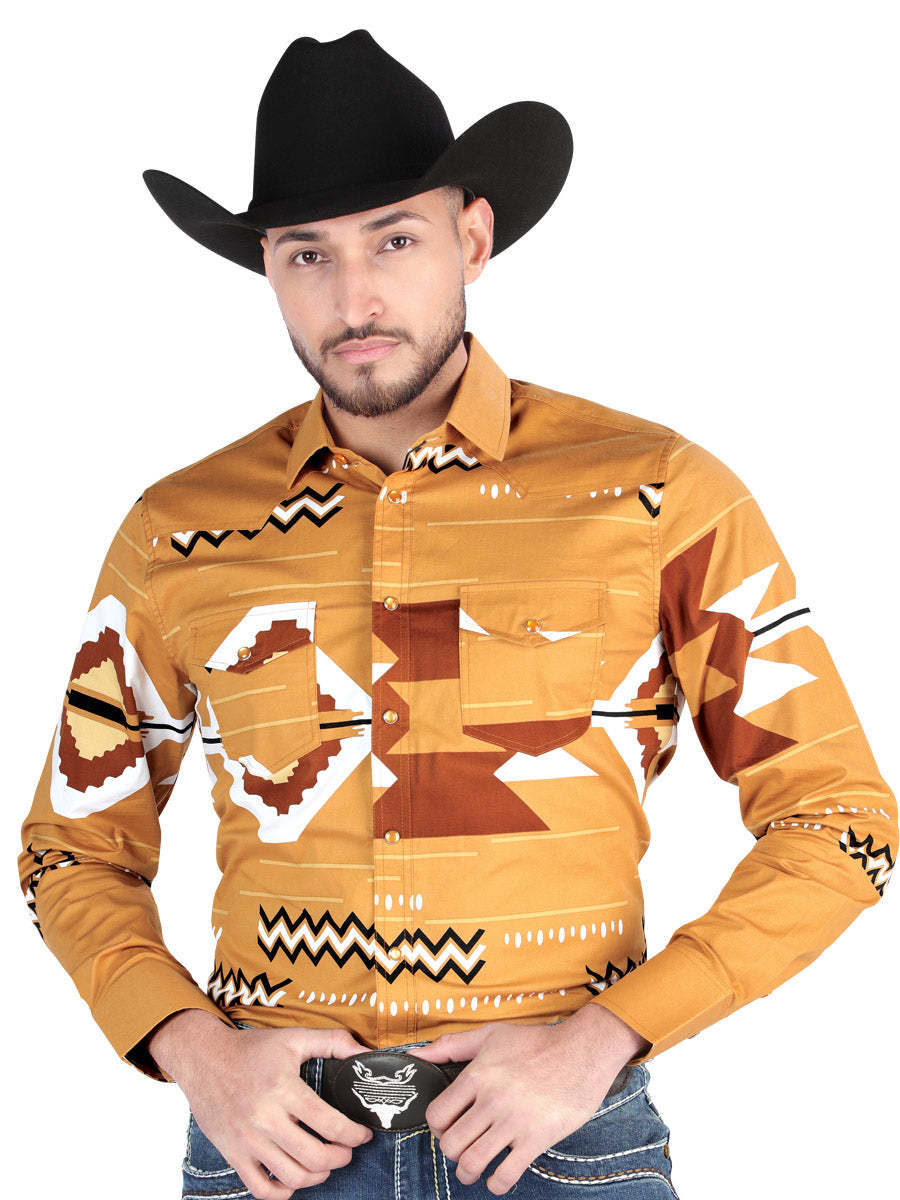 Camisa casual de manga larga naranja/topo