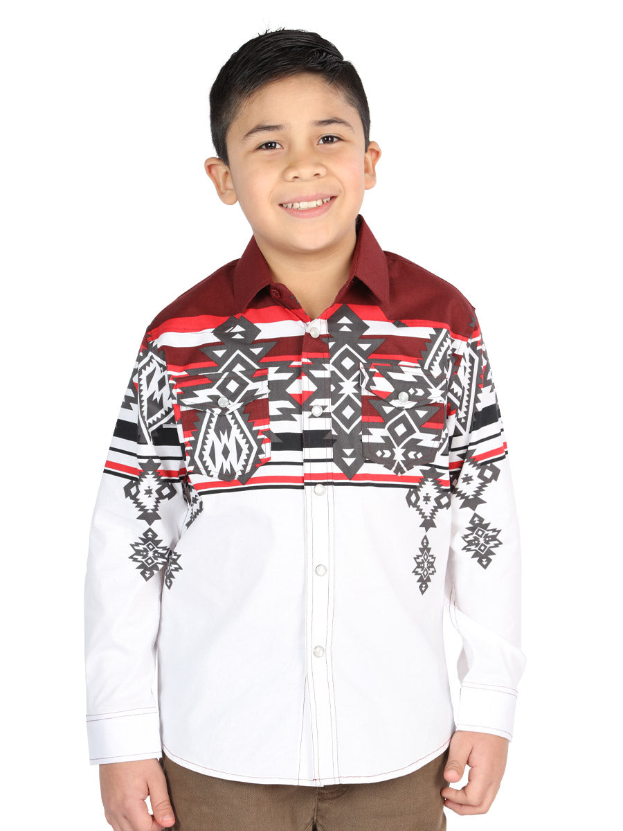 Camisa informal de manga larga color burdeos, modelo 44506