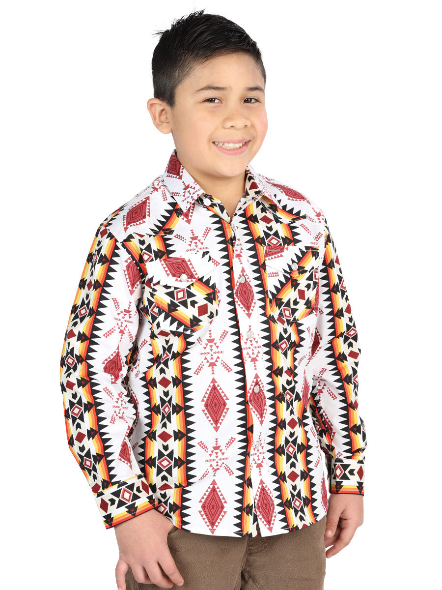 Casual Long-Sleeve Shirt by White/Red