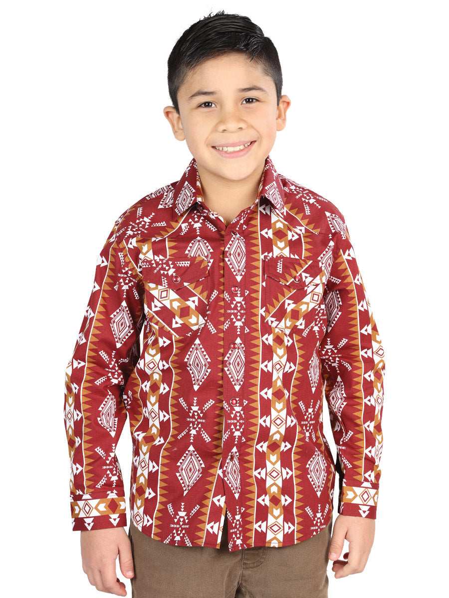 Camisa informal de manga larga de color burdeos