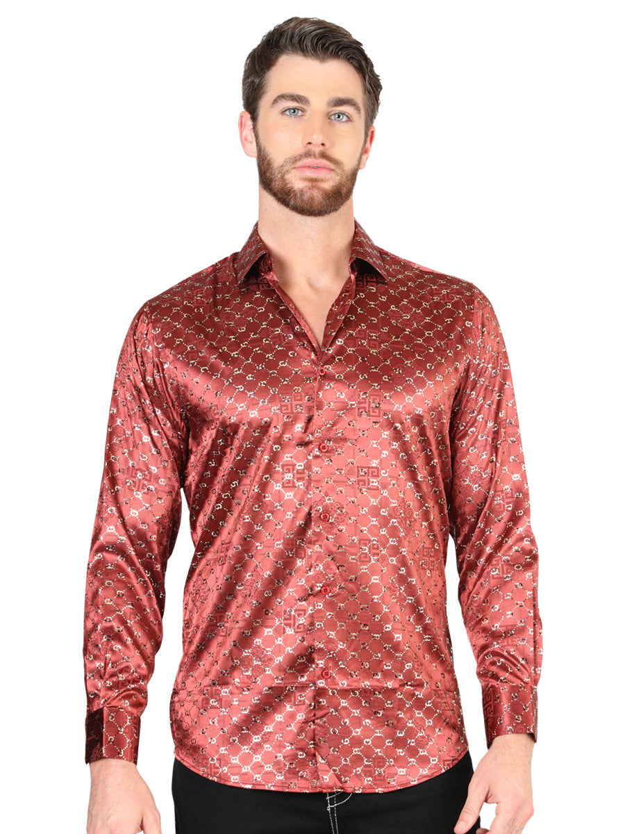 Burgundy/Gold Casual Long-Sleeve Shirt mod. 44546