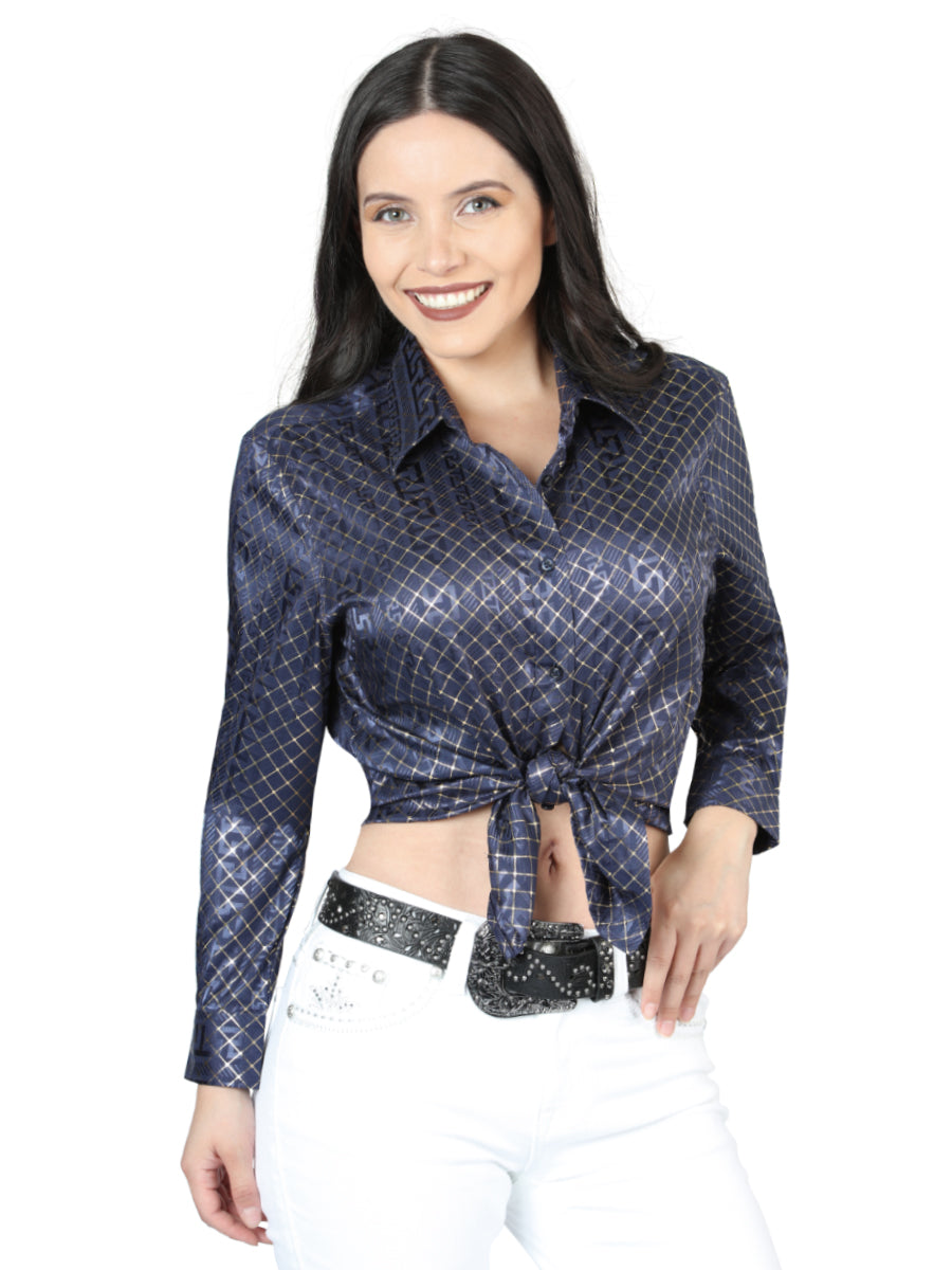 Navy Blue Casual Long-Sleeve Shirt - Black/Gold