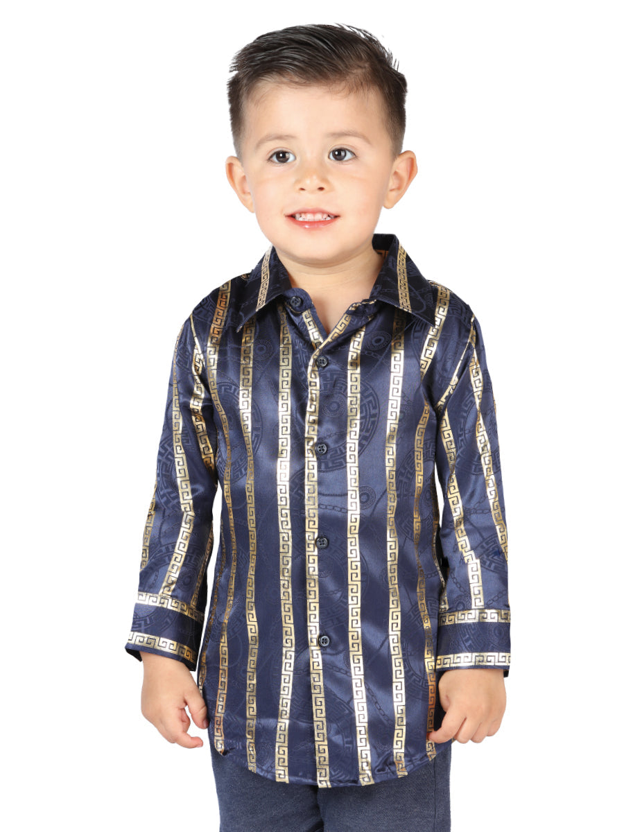 Camisa informal de manga larga azul marino/dorada
