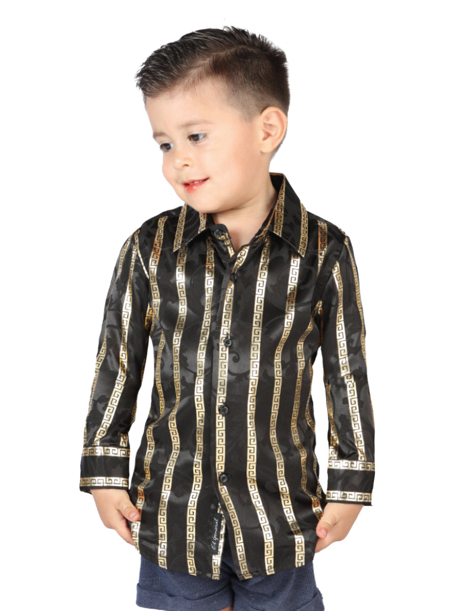 Camisa informal de manga larga negra y dorada