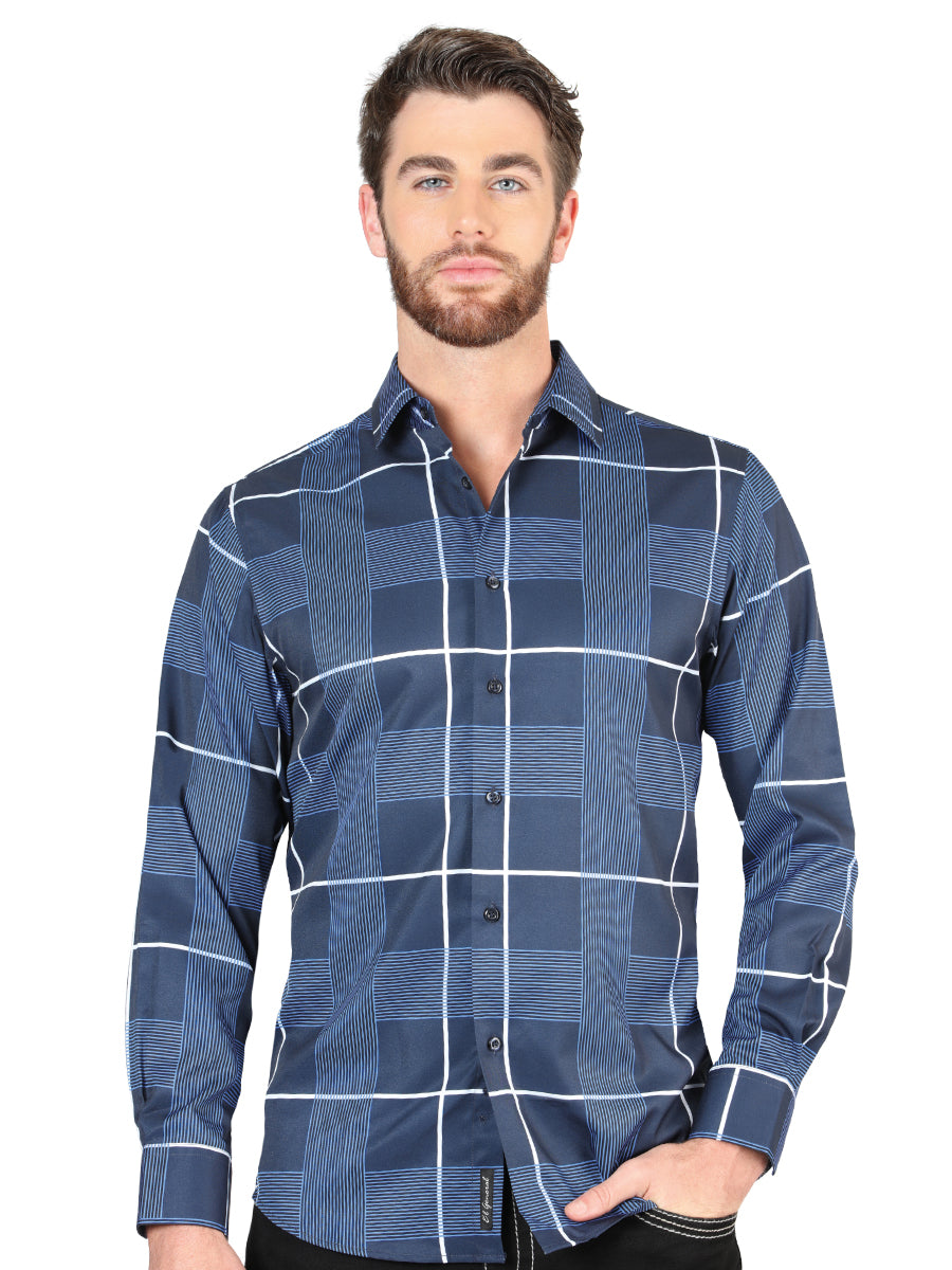 Camisa casual azul de manga larga