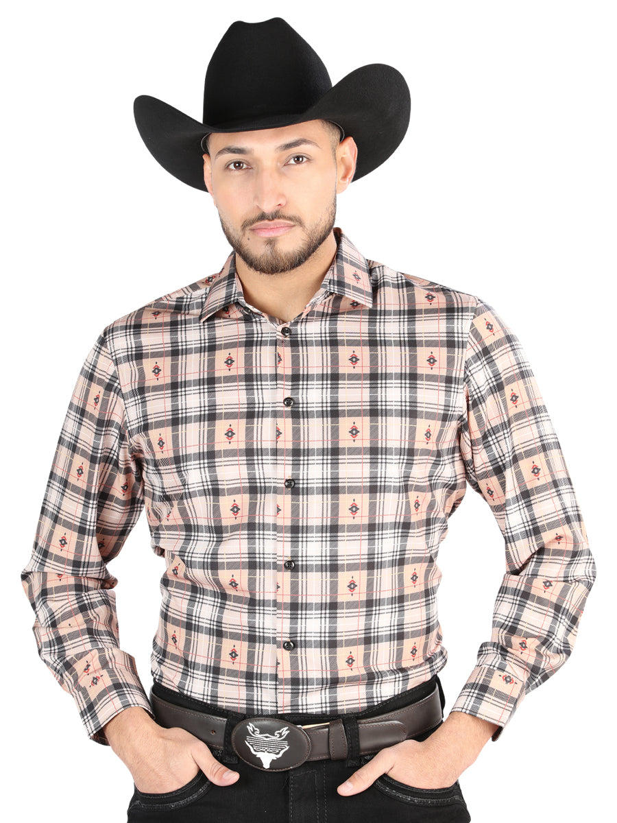 El General  Casual Long Sleeve Shirt  Beige/Black Mod. 44698