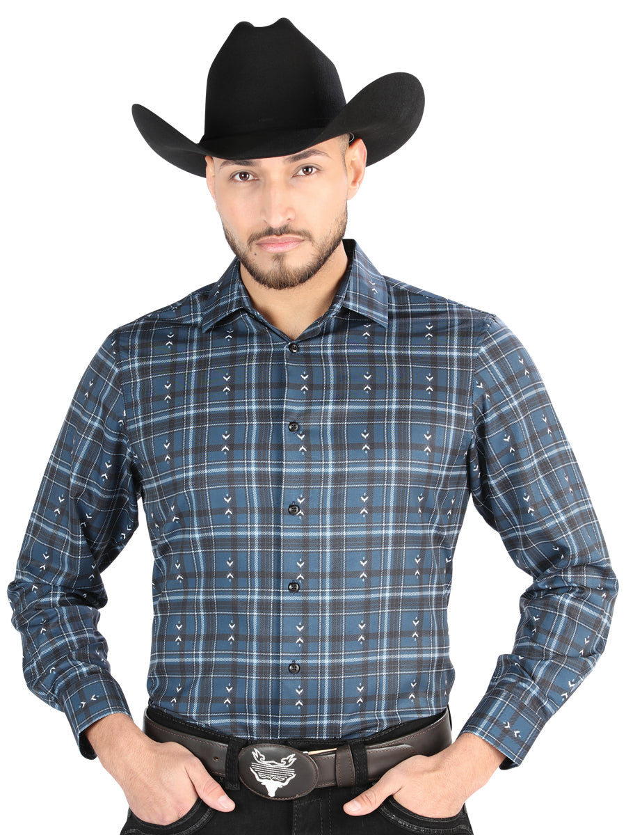 Camisa informal de manga larga - Gris/Azul