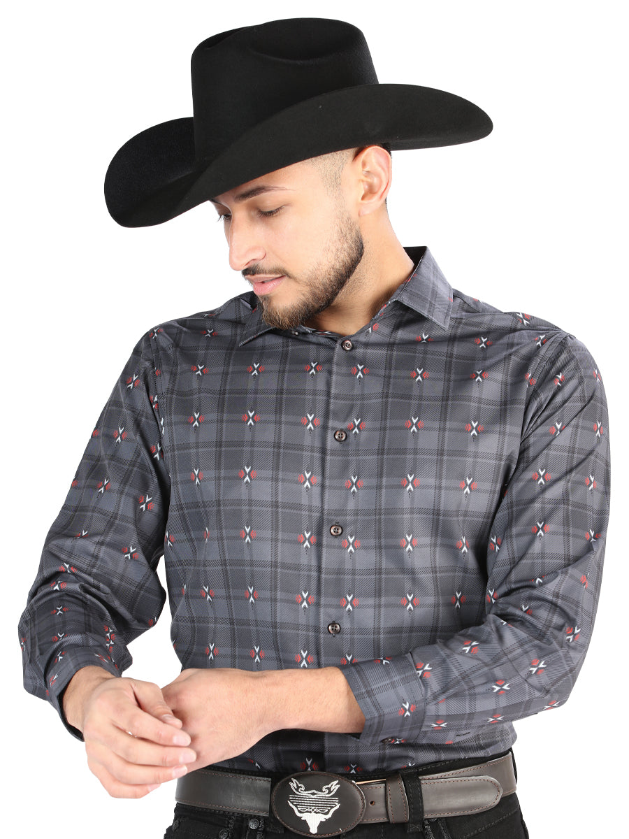 Casual Long Sleeve Shirt - Gray/Brown Mod. 44708