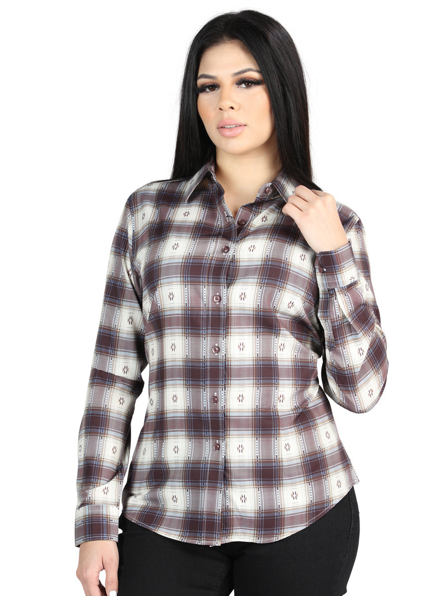 Casual Long-Sleeve Shirt - Beige/Burgandy