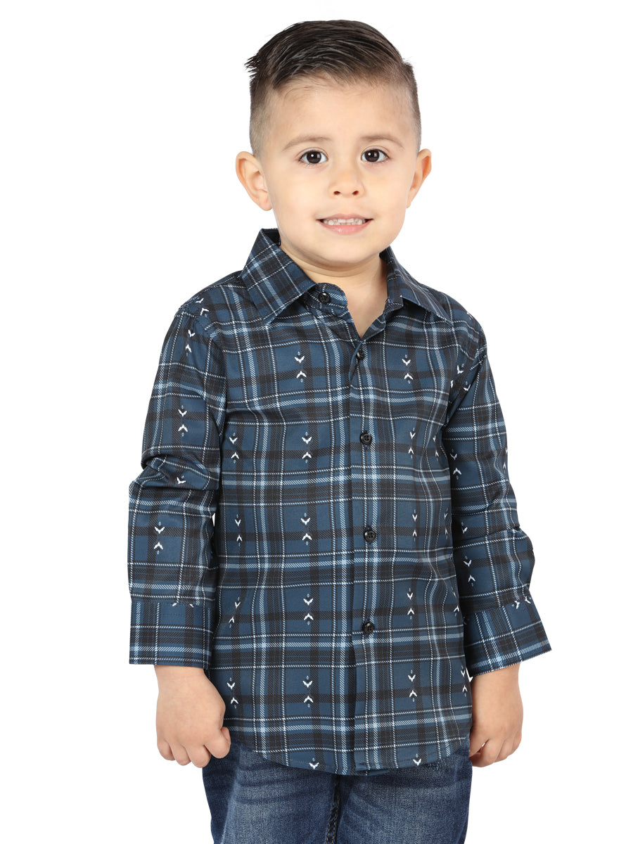 Camisa informal de manga larga azul marino/blanca