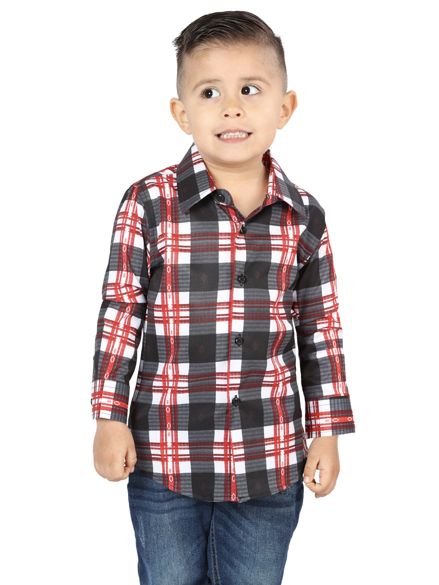 Camisa informal de manga larga blanca y roja