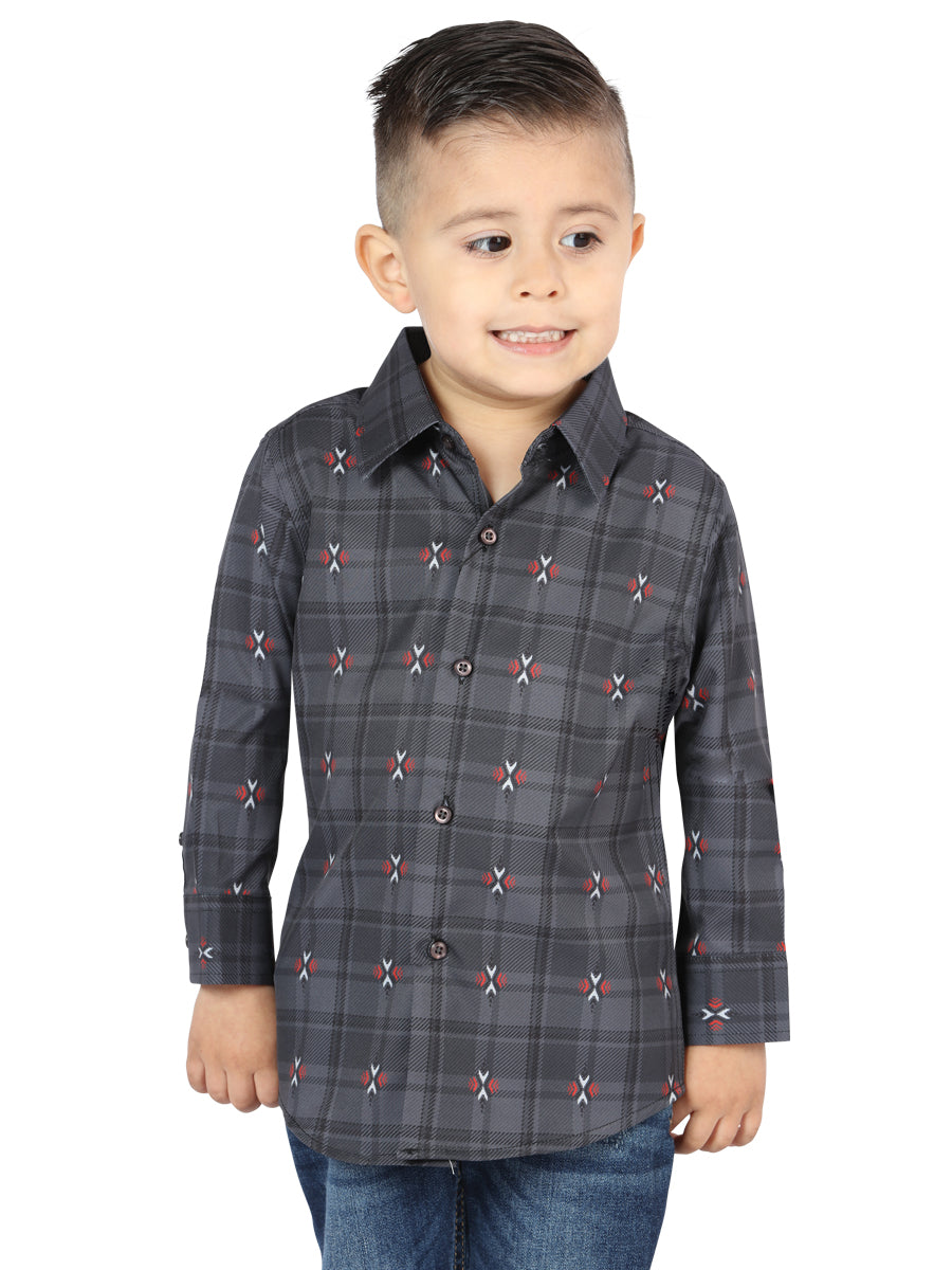 Camisa informal de manga larga gris/marrón
