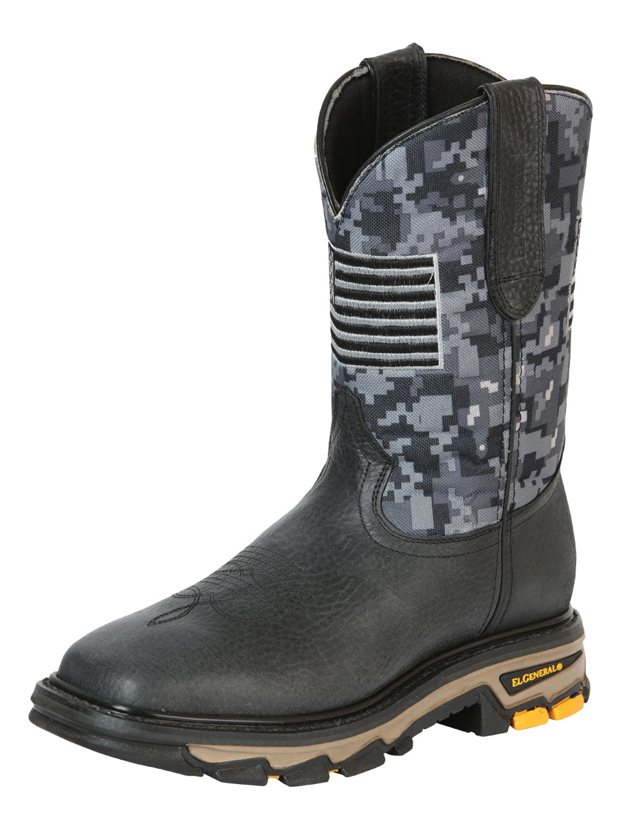 El General Men's Work Boot Bull Fight Leather Black
