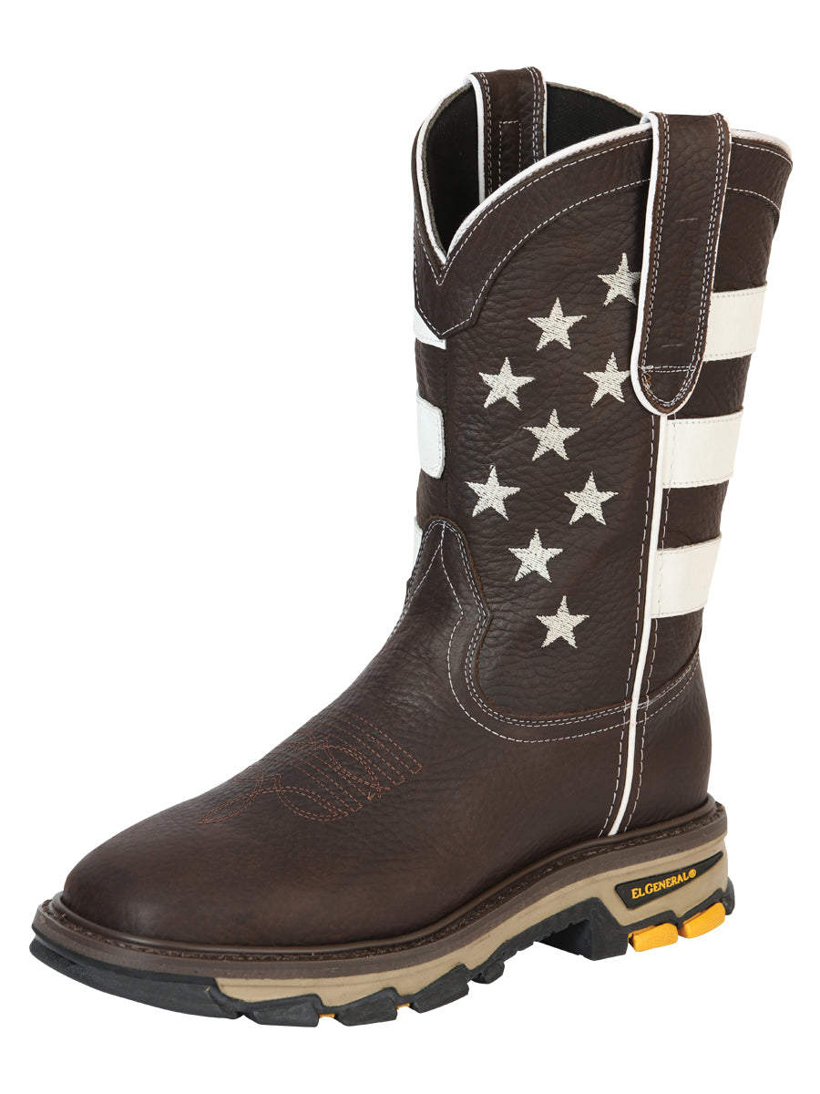 Men’s Work Boot Bull Fight Leather Choco Flag