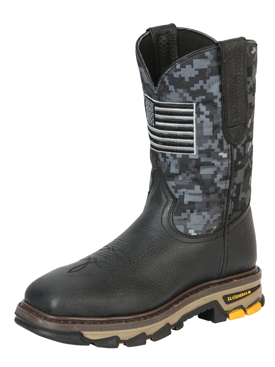 El General Men's Steel Toe Work Boot Bull Fight Leather Black