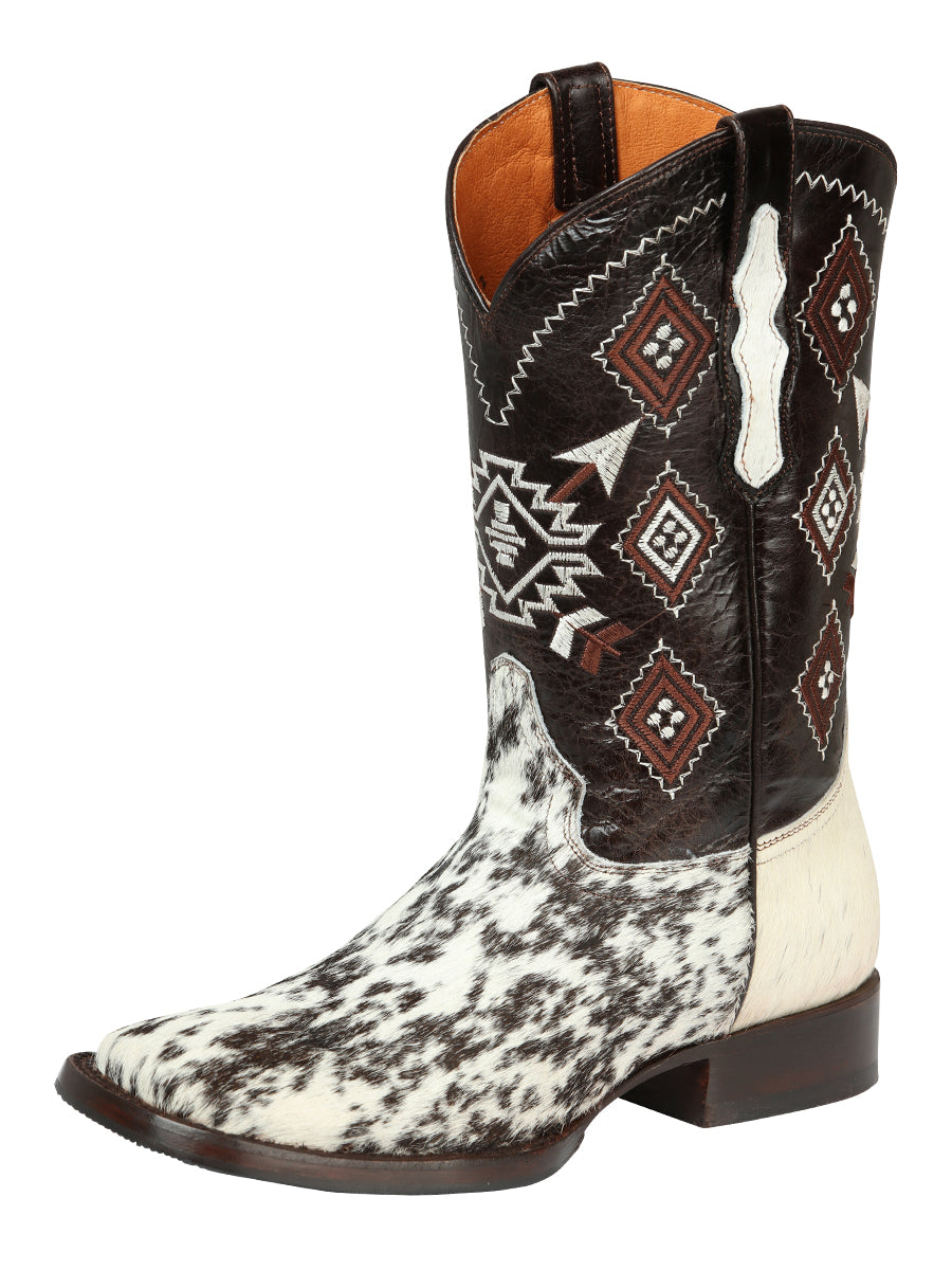 Bota de rodeo para hombre El General - Piel de vacuno Crazy en blanco y marrón