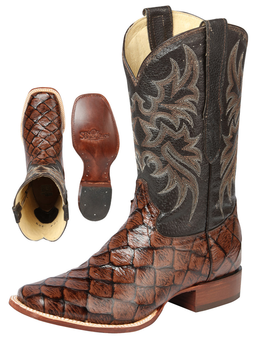 El Señor de los Cielos Men's Rodeo Boot - Monster Fish Imitation Leather - Brown