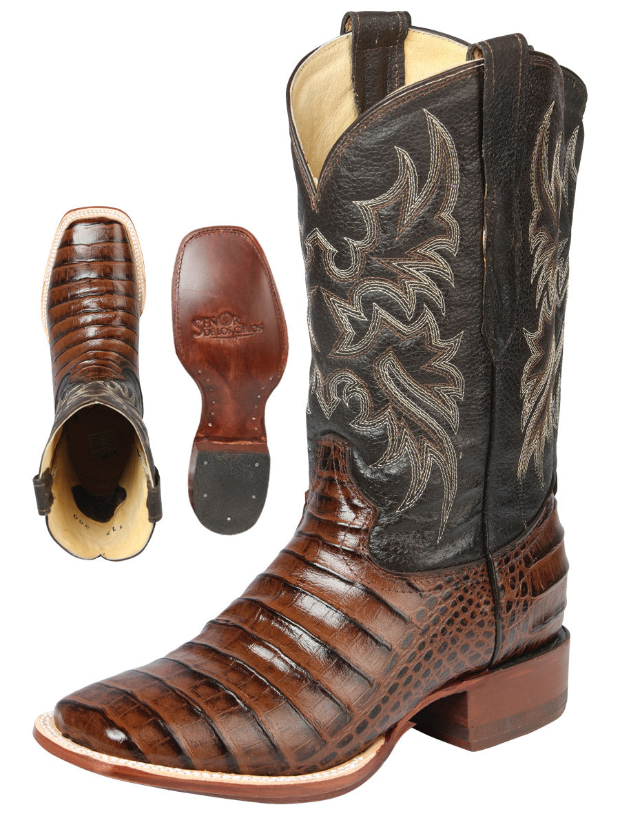 El Señor de los Cielos Men's Rodeo Boot Imitation Caiman Belly Leather Brown