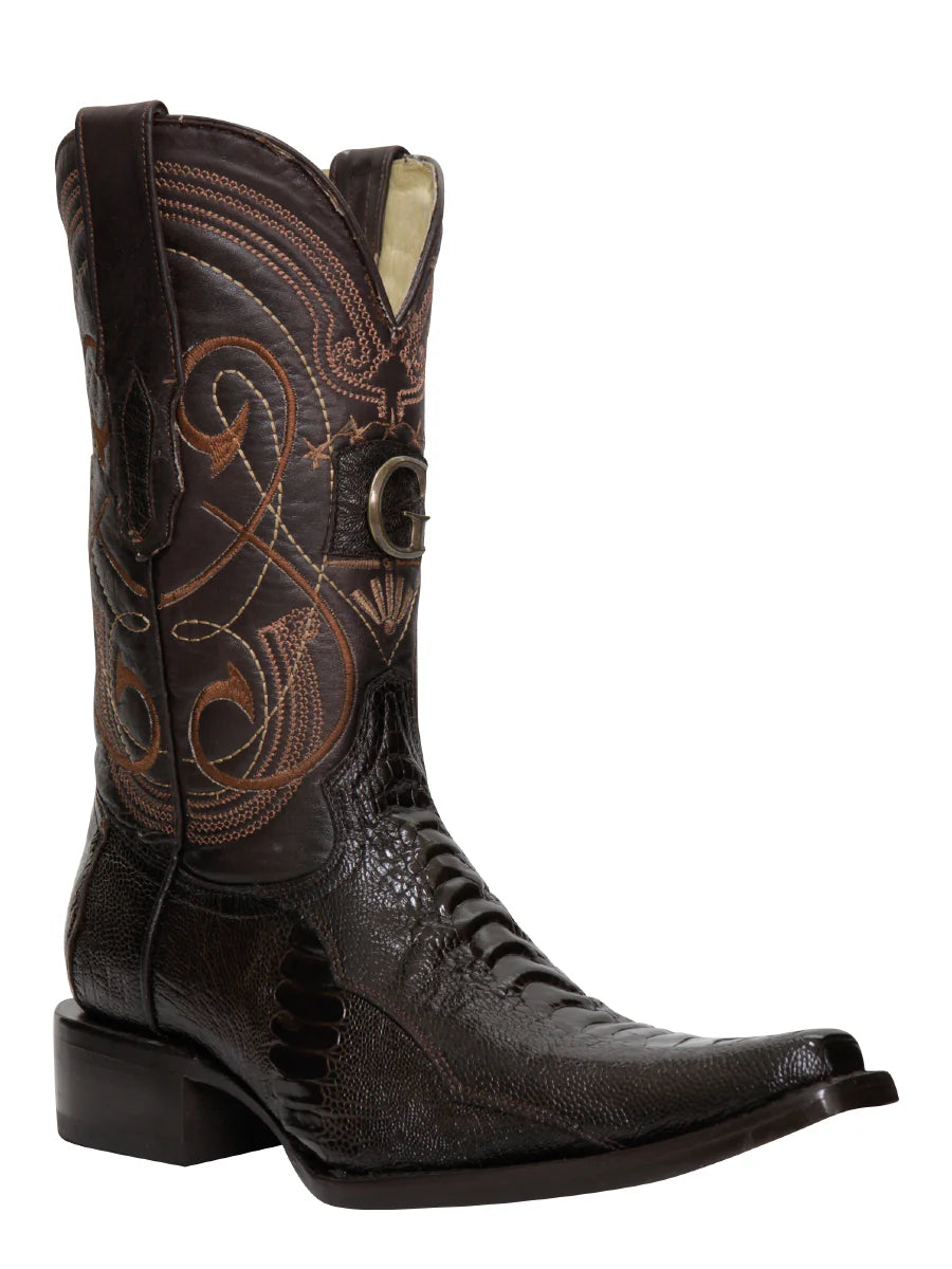 El General Men's Exotic Ostrich Leg Cowboy Boots - Brown