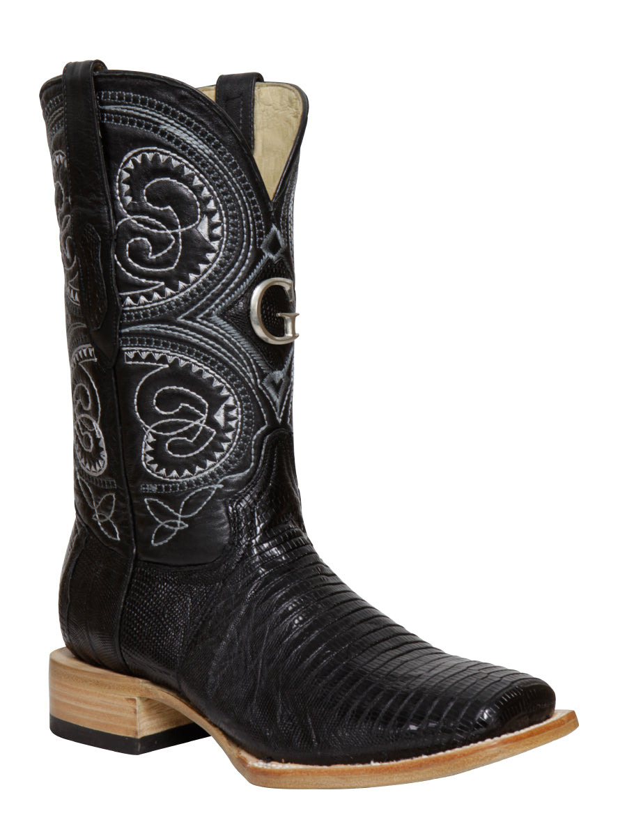 El General Men's Exotic Lizard Rodeo Cowboy Boots Black