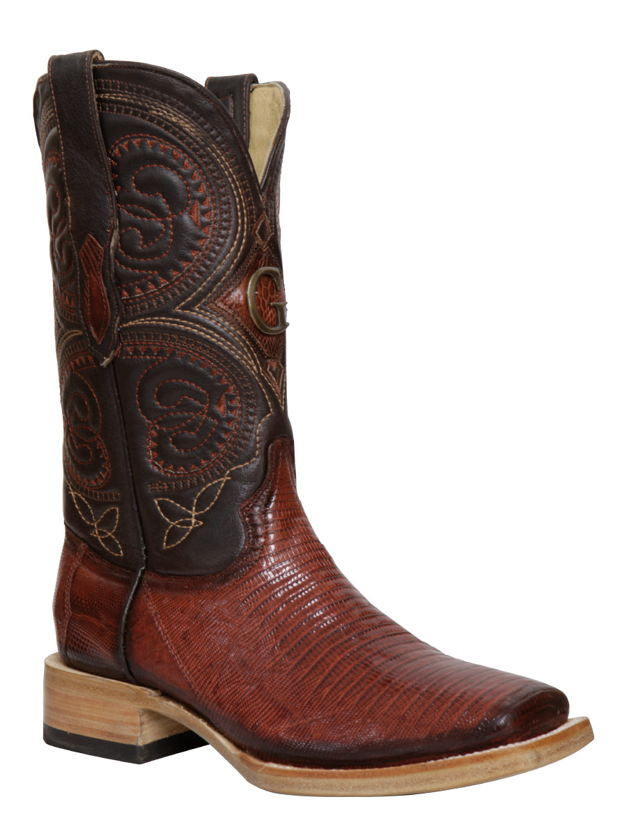 El General Men's Exotic Lizard Rodeo Cowboy Boots Cognac
